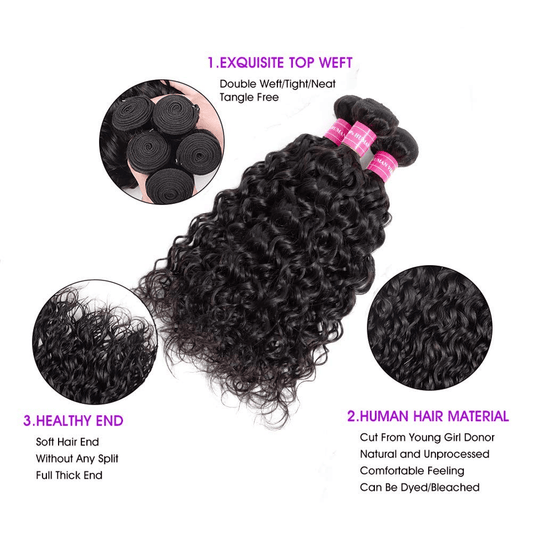 SL'HAIR 13*4 Invisible Real HD Lace Closure with 3 Bundles 100% Human Hair Water Wave