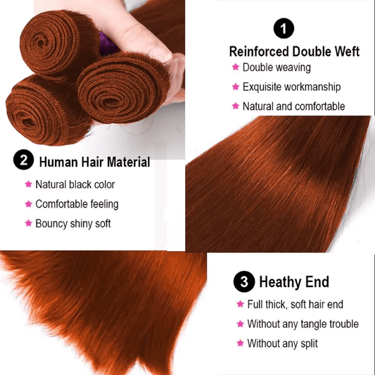 SL'HAIR 1PC 350# Ginger Bundles 100% Human Hair With Diffierent Texture