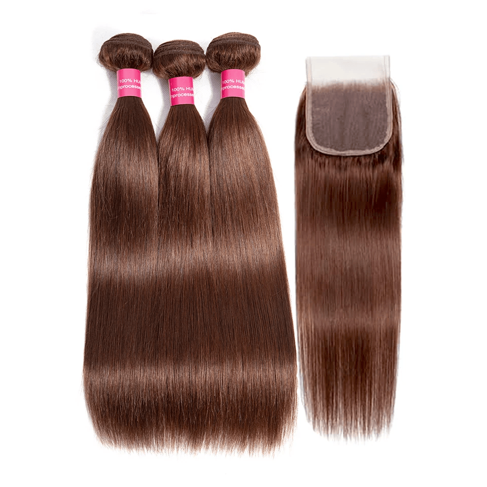 SL'HAIR Straight 33# Color 3 Bundles With 4*4 HD Lace Closure 100% Human Hair