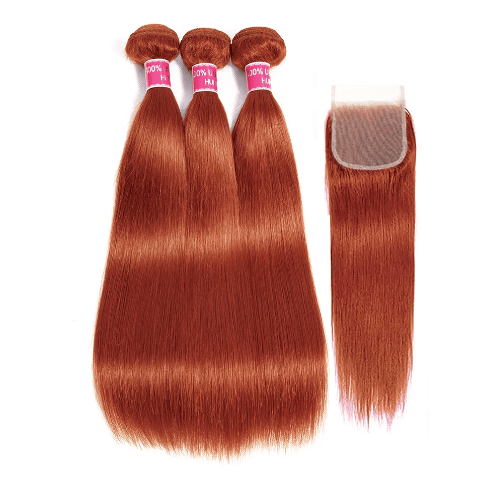 SL'HAIR Straight 350# Color 3 Bundles With 4*4 HD Lace Closure 100% Human Hair