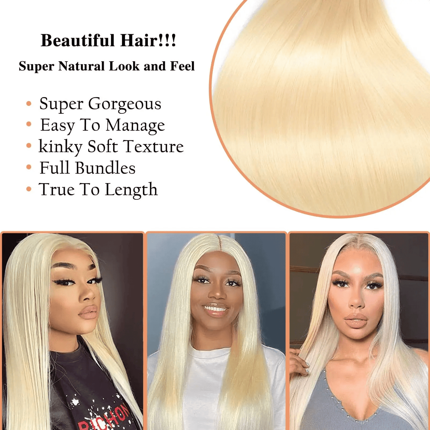 1Pc 613# Blonde Color Straight Bundles 100% Human Hair Brazilian Hair