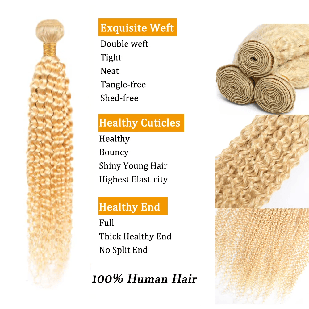 613# Blonde Color Kinky Curly Bundles 100% Human Hair Brazilian Hair