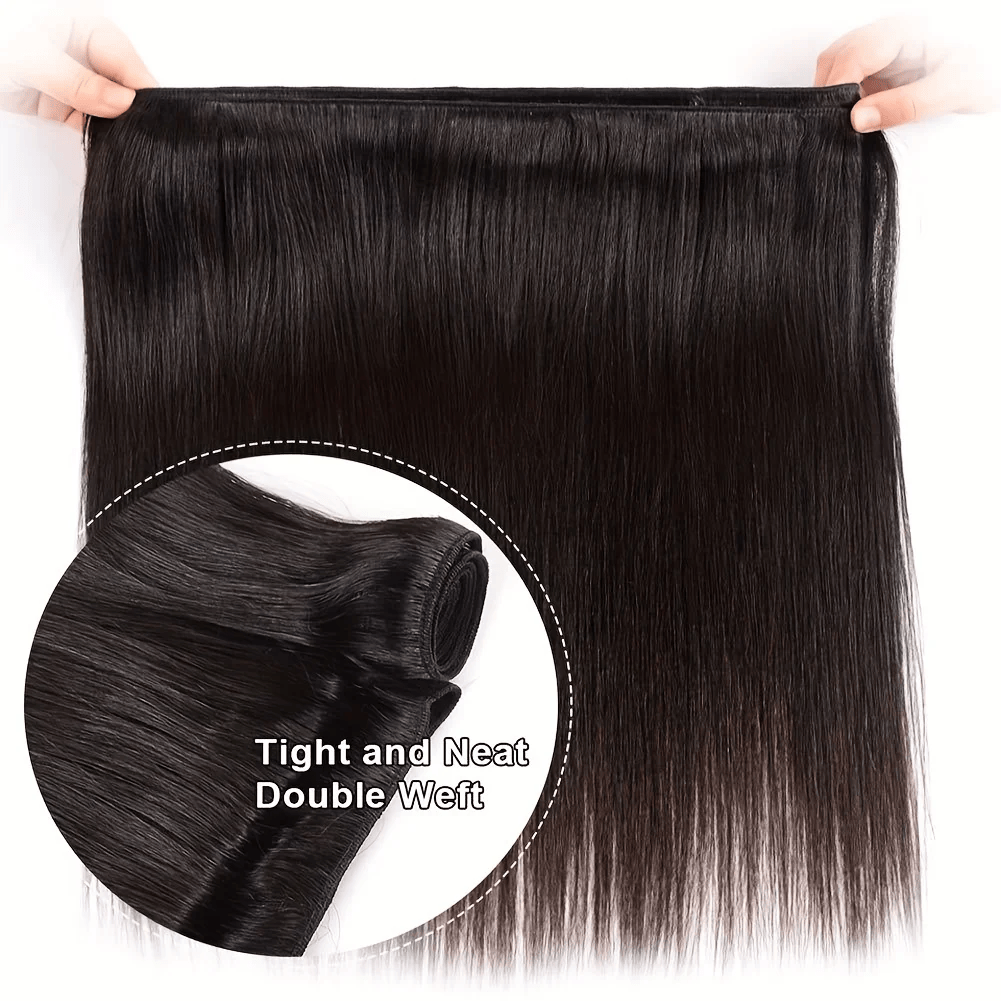 SL'HAIR Straight 1B# Color 3 Bundles With 13*4 Transparent Lace Frontal 100% Human Hair
