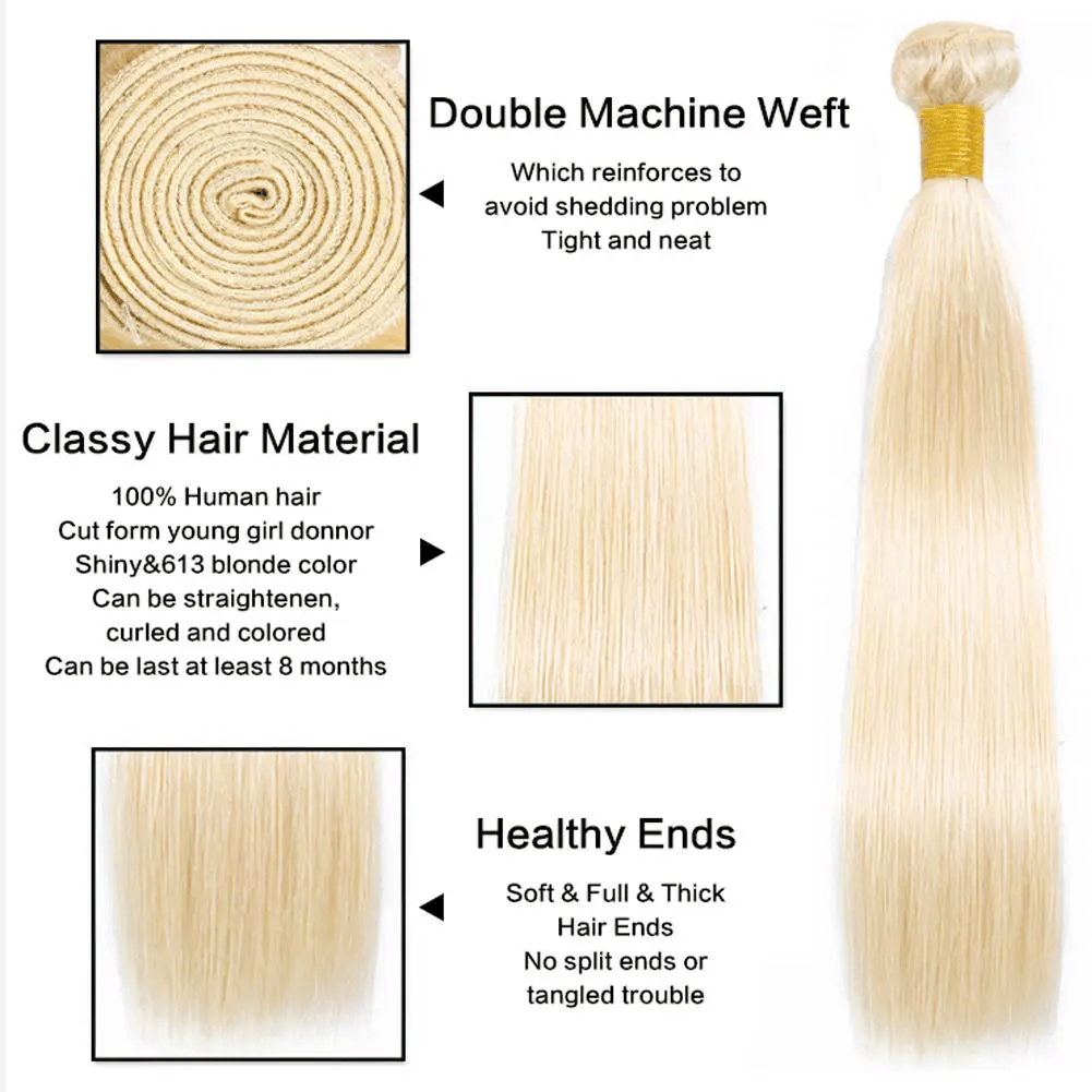 1Pc 613# Blonde Color Straight Bundles 100% Human Hair Brazilian Hair