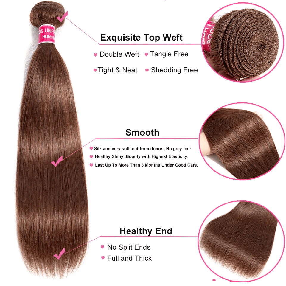 SL'HAIR Straight 33# Color 3 Bundles With 4*4 HD Lace Closure 100% Human Hair