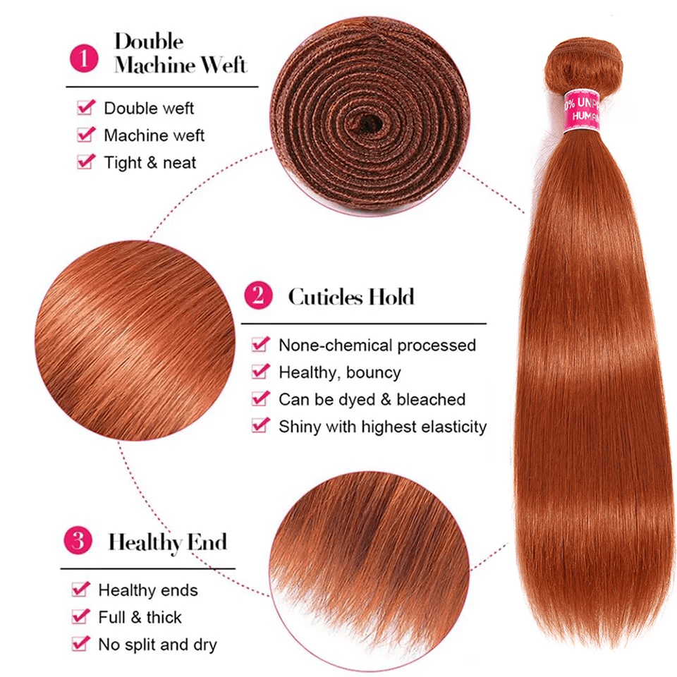 SL'HAIR Straight 350# Color 3 Bundles With 4*4 HD Lace Closure 100% Human Hair