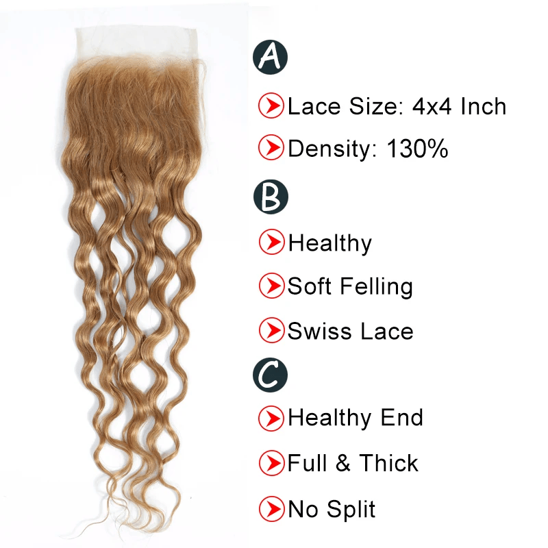 SL'HAIR Water Wave 27# Color 3 Bundles With 4*4 HD Lace Closure 100% Human Hair