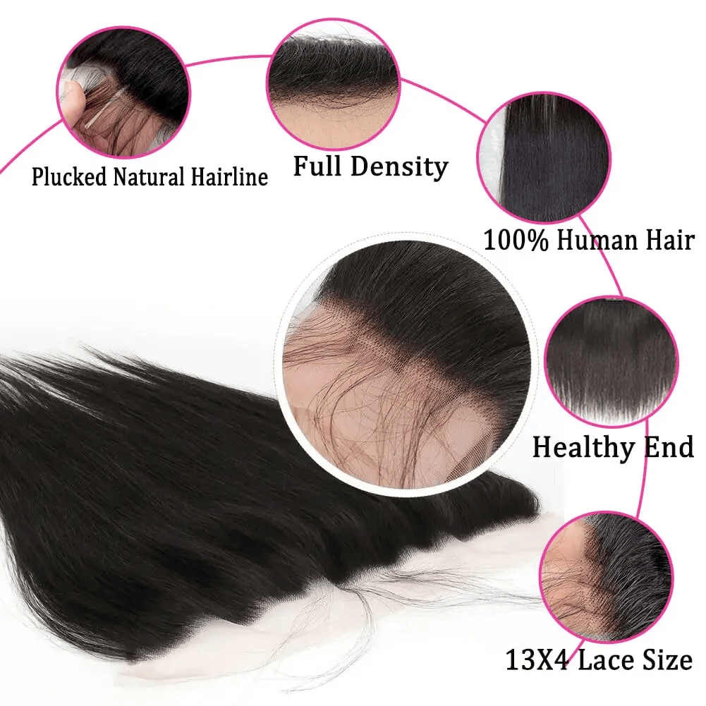 SL'HAIR Straight 1B# Color 3 Bundles With 13*4 Transparent Lace Frontal 100% Human Hair