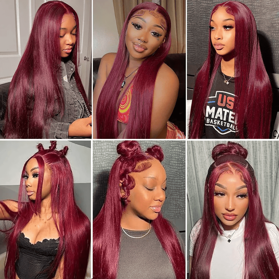 Straight 99J# Color 3 Bundles With 4*4 Transparent Lace Closure 100% Human Hair