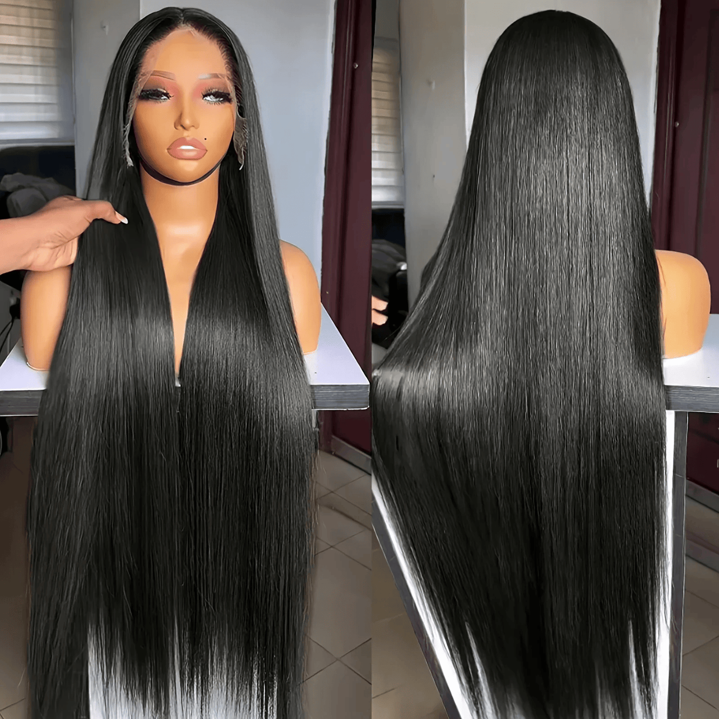 SL'HAIR Straight 1B# Color 3 Bundles With 13*4 Transparent Lace Frontal 100% Human Hair