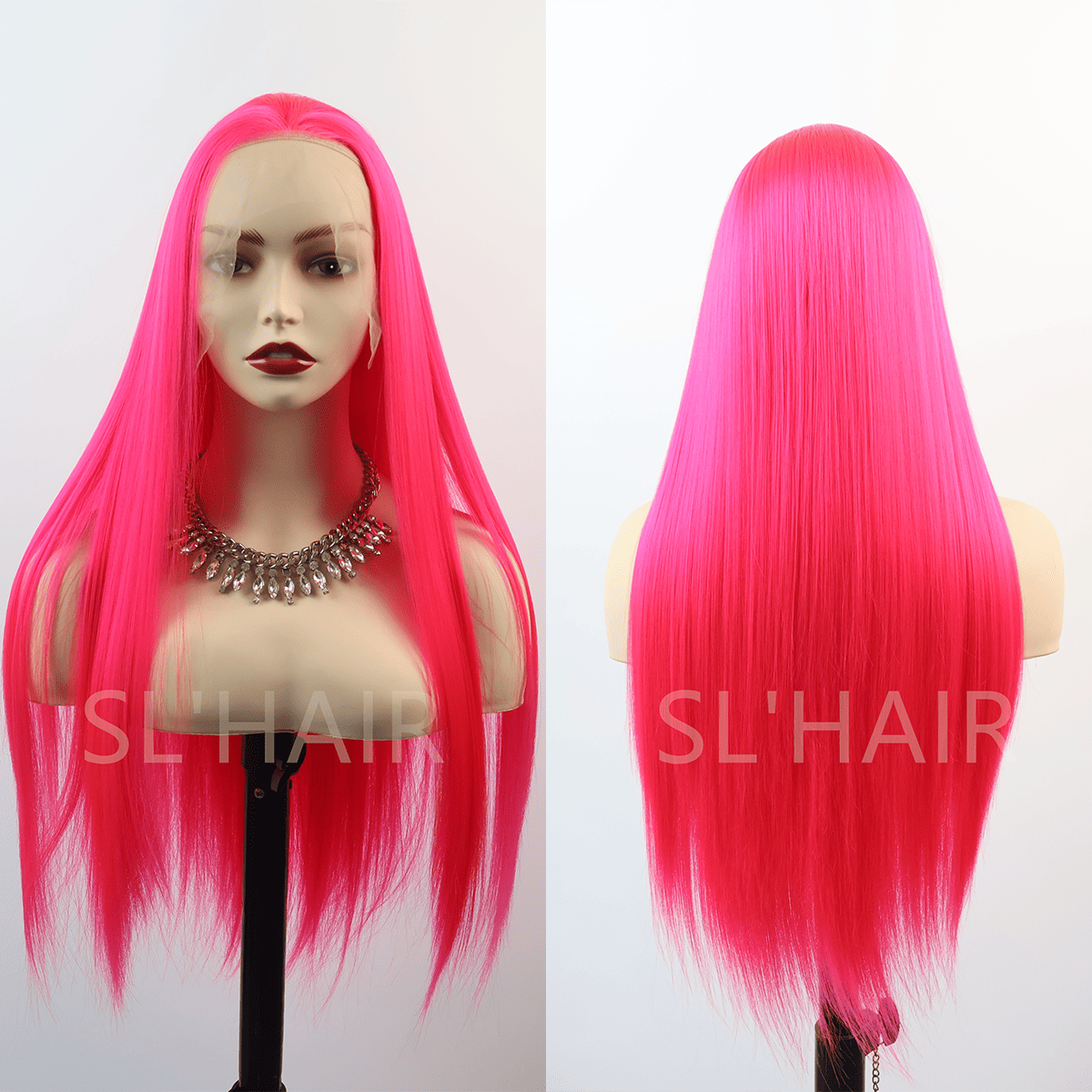 Pink Red Color 13*4 Synthetic Lace Front Straight Wig WLF4003