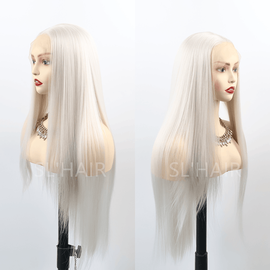 SL'HAIR Grey White Color 13*4 Synthetic Lace Front Straight Wig DLF025