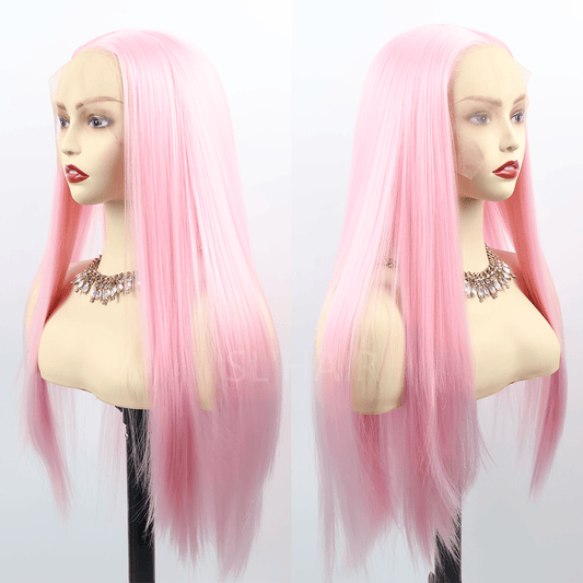 SL'HAIR Tender Pink Color 13*4 Synthetic Lace Front Straight Wig DLF028