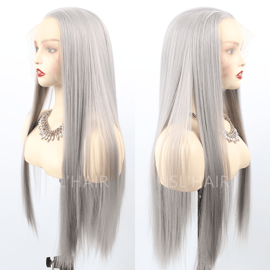 SL'HAIR Grey Color 13*4 Synthetic Lace Front Straight Wig DLF008