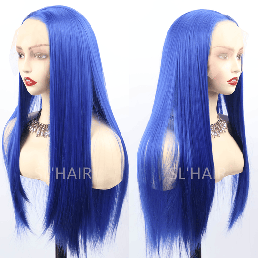 SL'HAIR Blue Color 13*4 Synthetic Lace Front Straight Wig DLF014