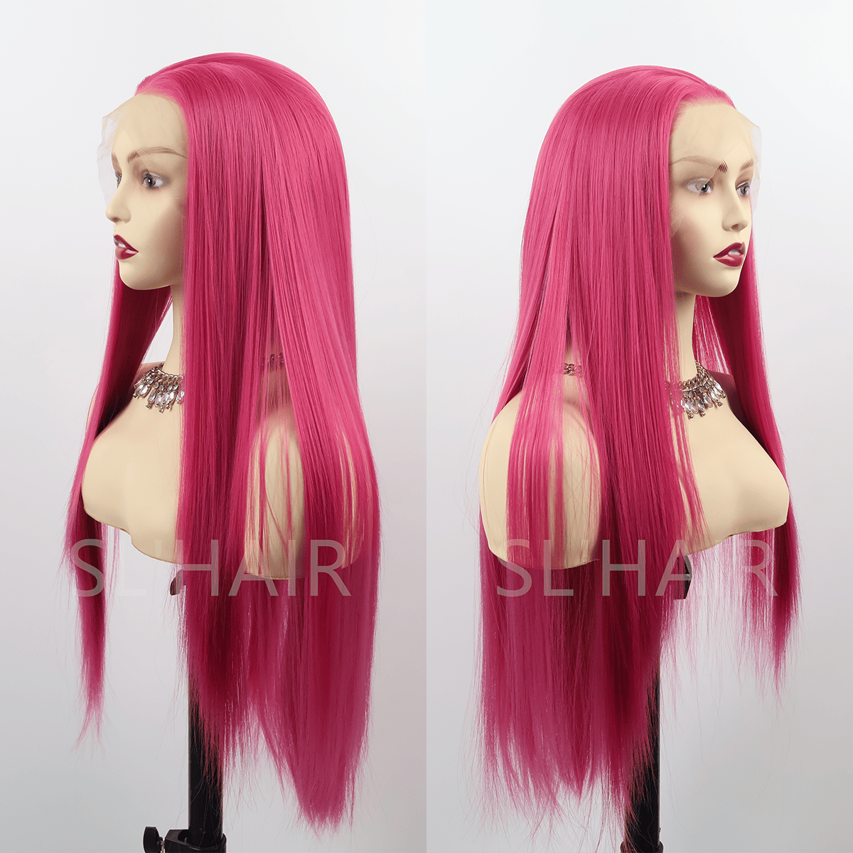 Rose Red Yellow Color 13*4 Synthetic Lace Front Straight Wig WLF4002
