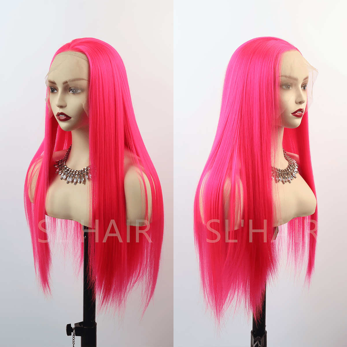 Pink Red Color 13*4 Synthetic Lace Front Straight Wig WLF4003