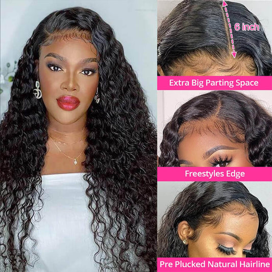 SL'HAIR 1B# Color Real HD Lace 13*4/13*6 Frontal Wig Water Wave Pre Plucked