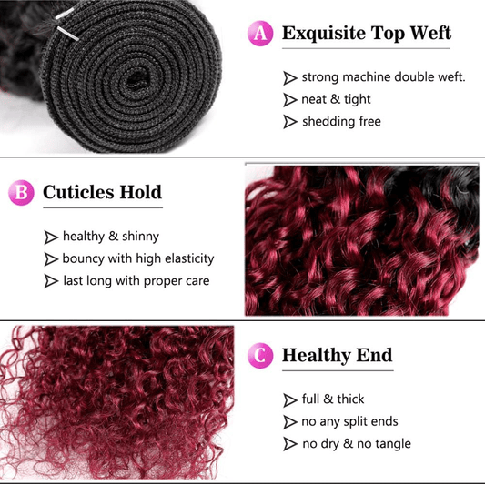 SL'HAIR 3Pcs 1BT99J Ombre Color Curly Bundles 100% Human Remy Hair