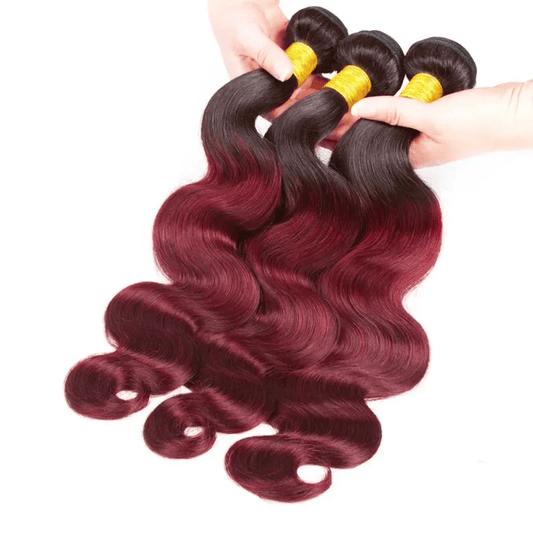 SL'HAIR 3Pcs 1BT99J Ombre Color Wave Bundles 100% Human Remy Hair
