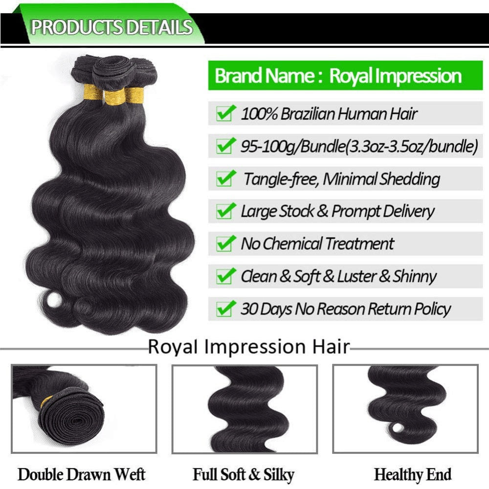 SL'HAIR 5x5 Invisible Real HD Lace Closure with 3 Bundles 100% Human Hair Body Wave