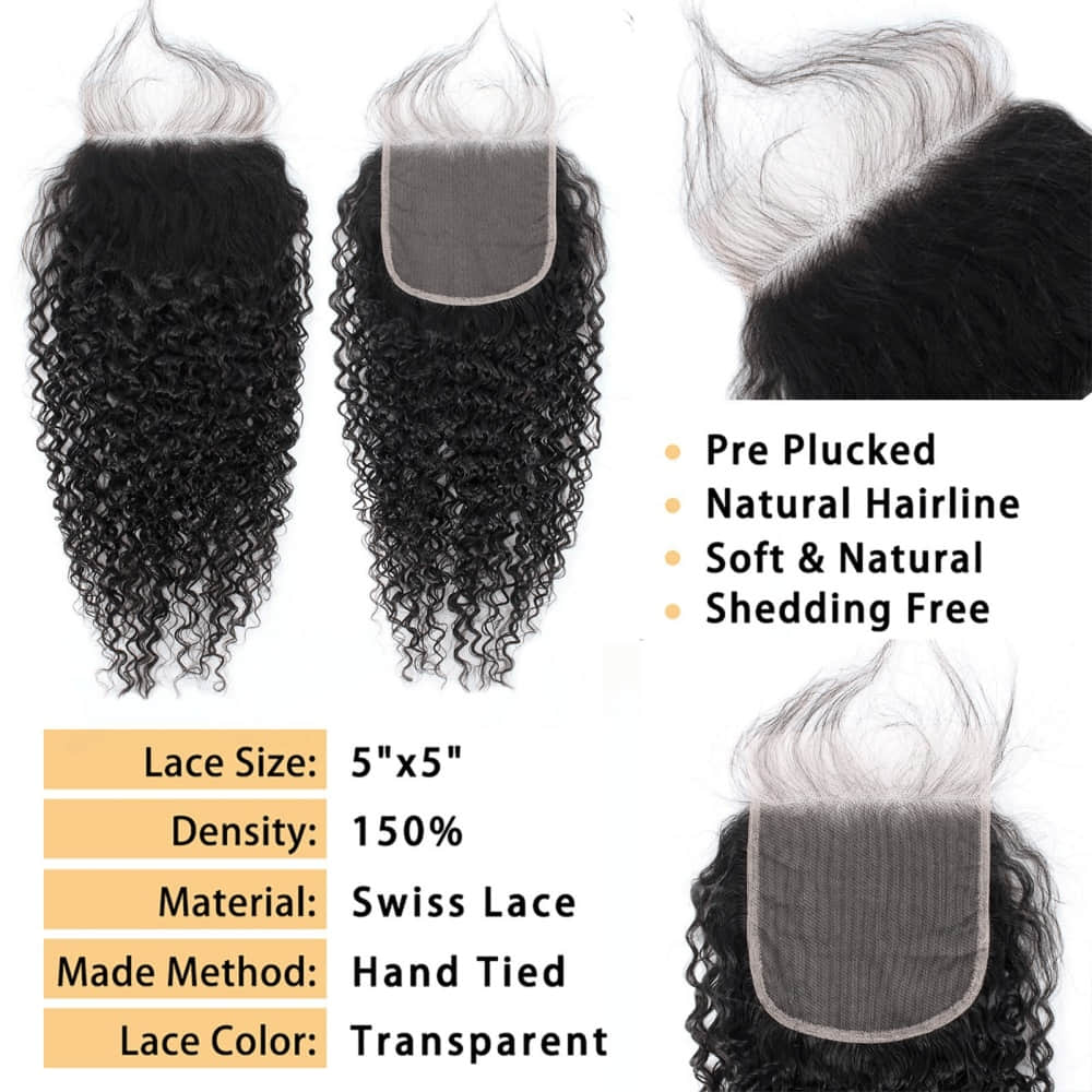 SL'HAIR 5x5 Invisible Real HD Lace Closure with 3 Bundles 100% Human Hair Kinky Curly