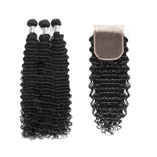SL'HAIR 5x5 Invisible Real HD Lace Closure with 3 Bundles 100% Human Hair deep Wave