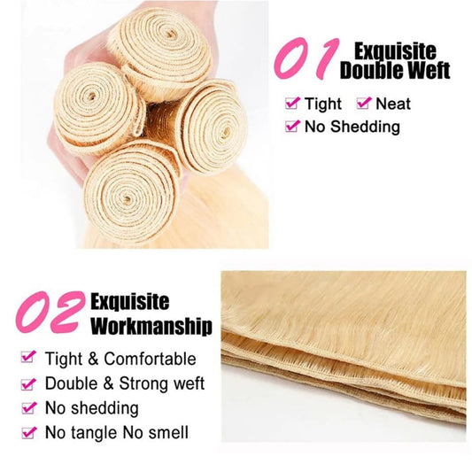 SL'HAIR 613# 13*4 Invisible Real HD Lace Closure with 3 Bundles 100% Human Hair Straight