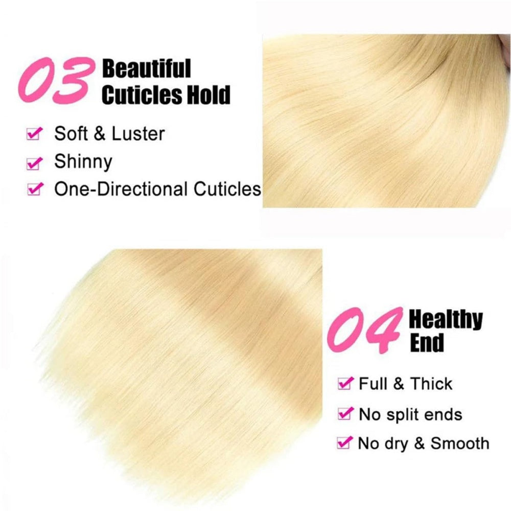 SL'HAIR 613# 13*4 Invisible Real HD Lace Closure with 3 Bundles 100% Human Hair Straight