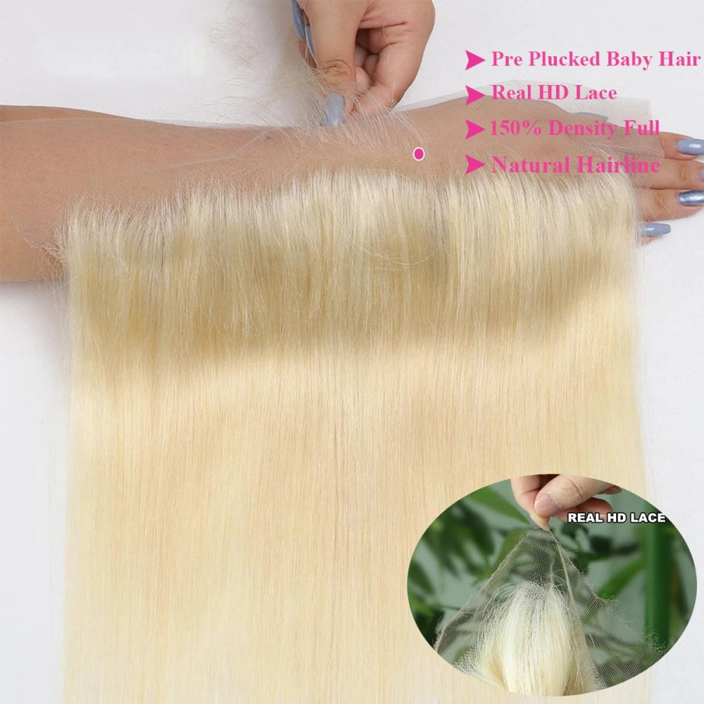 SL'HAIR 613# 13*4 Invisible Real HD Lace Closure with 3 Bundles 100% Human Hair Straight