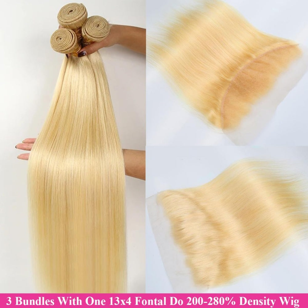 SL'HAIR 613# 13*4 Invisible Real HD Lace Closure with 3 Bundles 100% Human Hair Straight