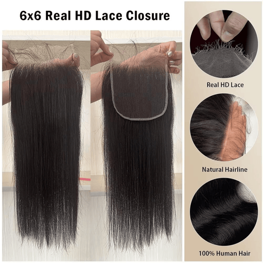 SL'HAIR Lace Closure Only, 6*6 7*7 Real Invisible HD Lace Closure Only