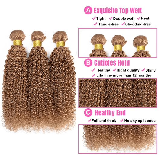 SL'HAIR 3Pcs 27# Blonde Color Curly Bundles 100% Human Remy Hair