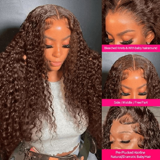 SL'HAIR 4# Brown Color Real HD Lace 13*4/13*6 Frontal Wig Deep Wave Pre Plucked