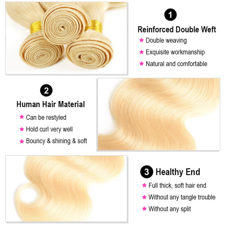 SL'HAIR 613# 5x5 Invisible Real HD Lace Closure with 3 Bundles 100% Human Hair Body Wave