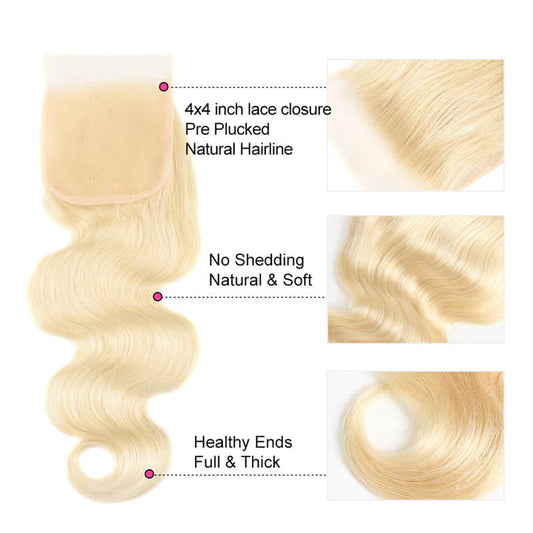 SL'HAIR 613# 5x5 Invisible Real HD Lace Closure with 3 Bundles 100% Human Hair Body Wave