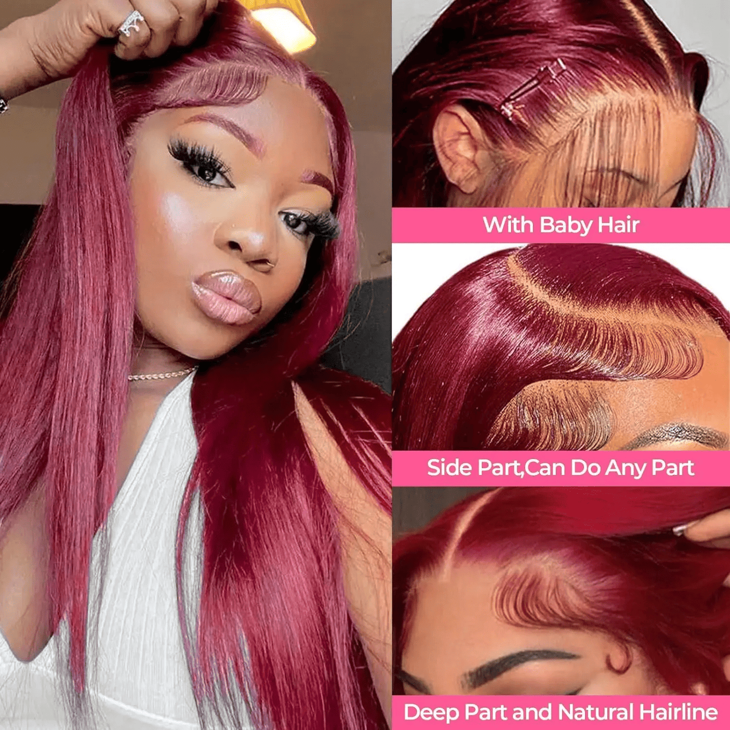 SL'HAIR 99J# Color Real HD 5*5&6*6 Lace Closure Wig Straight Pre Plucked