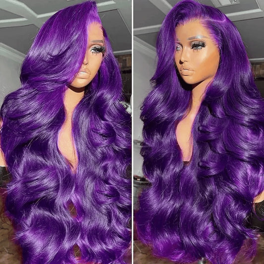 SL'HAIR Dark Purple Color Real HD Lace 13*4/13*6 Frontal Wig Body Wave Pre Plucked