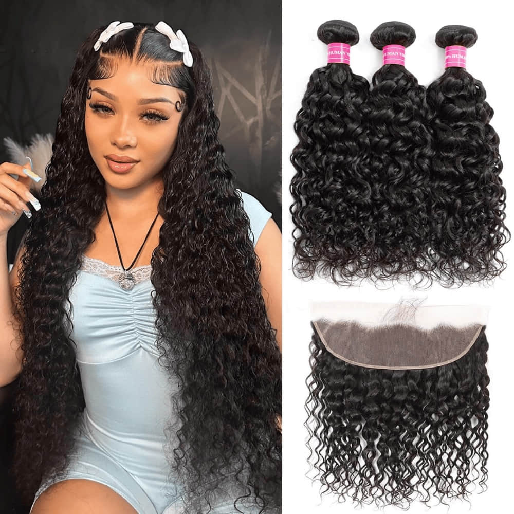 SL'HAIR 13*4 Invisible Real HD Lace Closure with 3 Bundles 100% Human Hair Water Wave