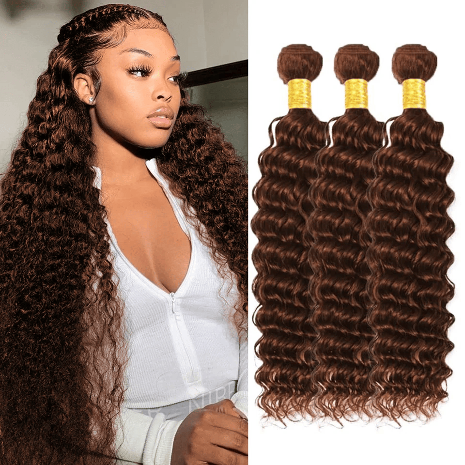 SL'HAIR 3Pcs 4# Brown Color Wave Bundles 100% Human Remy Hair