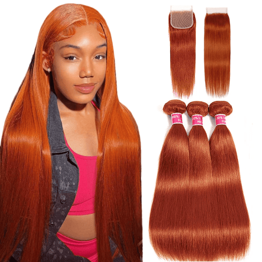 SL'HAIR Straight 350# Color 3 Bundles With 4*4 HD Lace Closure 100% Human Hair