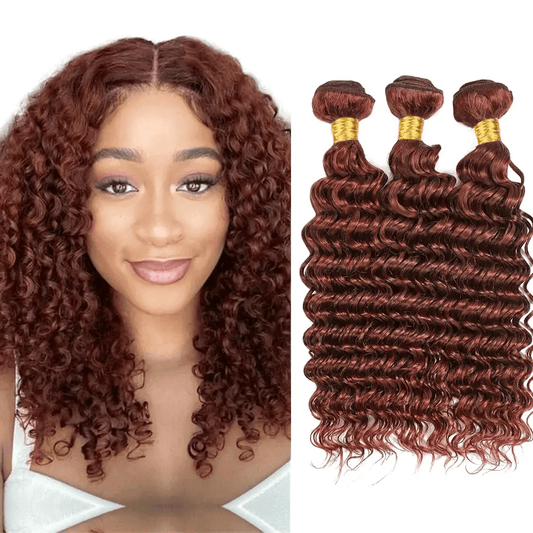 3Pcs 33# Brown Color Deep Wave Bundles 100% Human Hair Brazilian Hair
