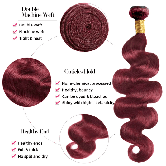 SL'HAIR 3Pcs 99J Color Wave Bundles 100% Human Remy Hair