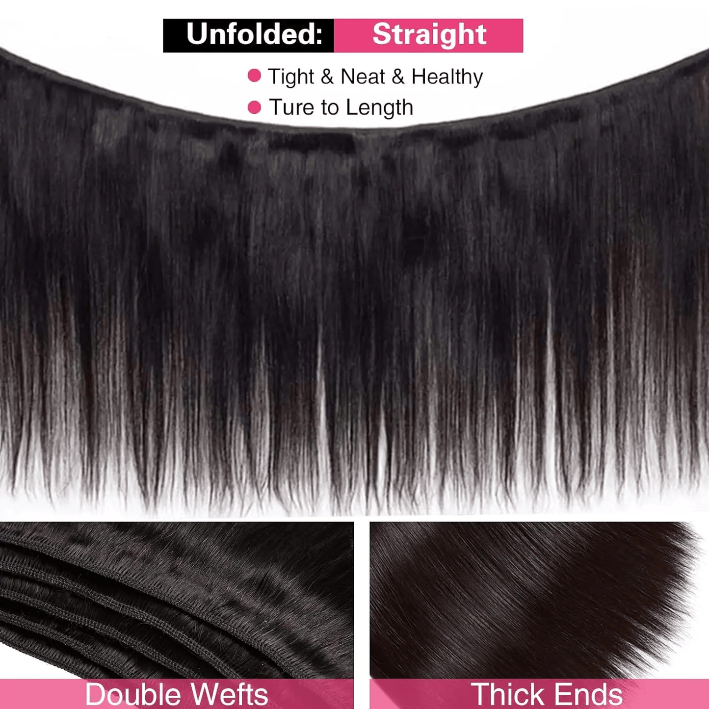 Straight 1B# Color 3 Bundles With 4*4 Transparent Lace Closure 100% Human Hair