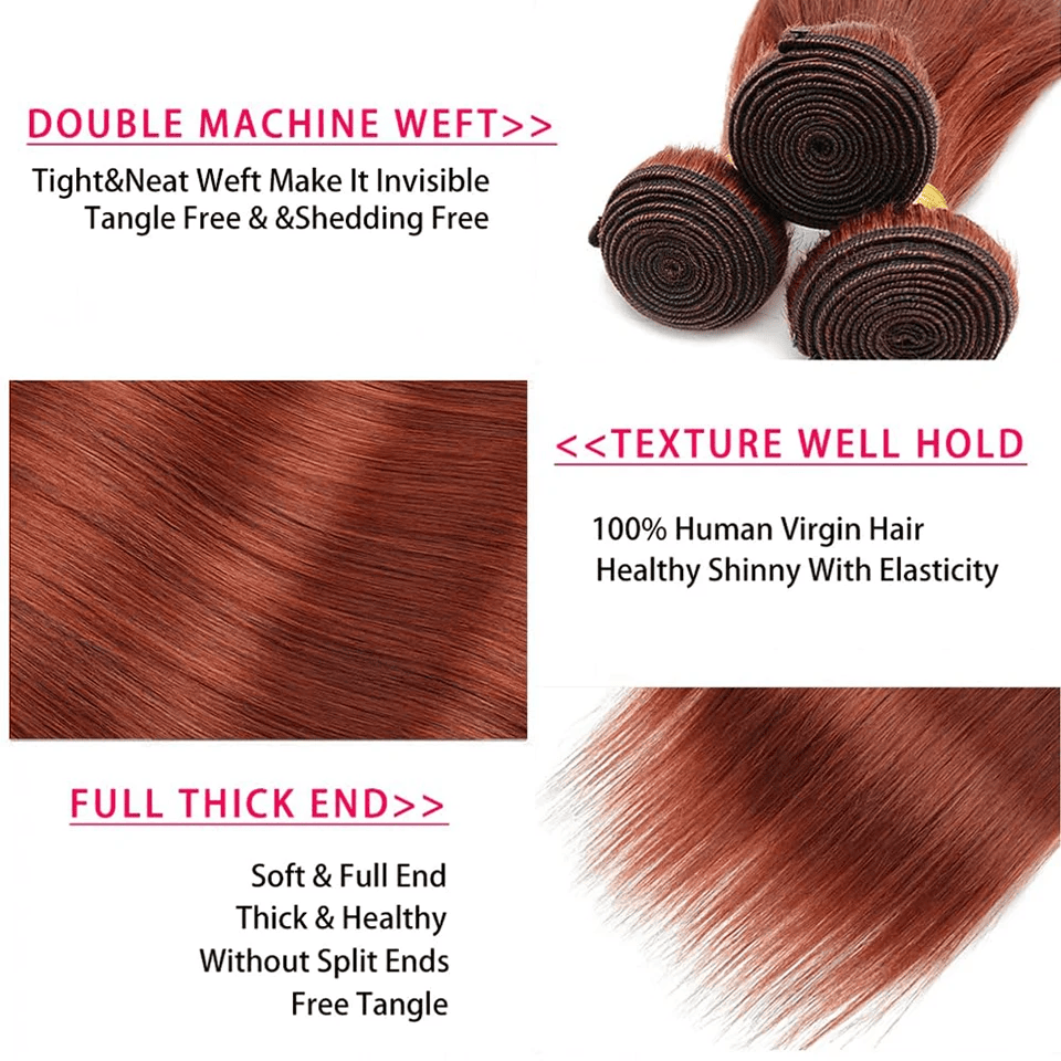 3Pcs 33# Brown Color Straight Bundles 100% Human Hair Brazilian Hair