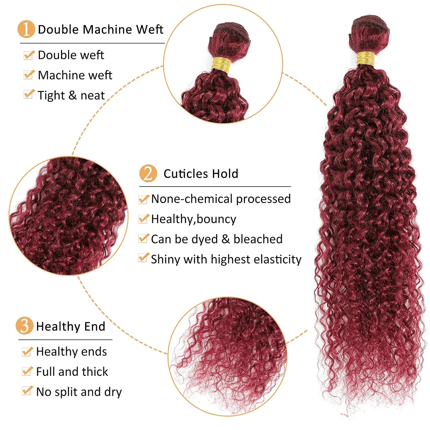 SL'HAIR 3Pcs 99J Color Curly Bundles 100% Human Remy Hair