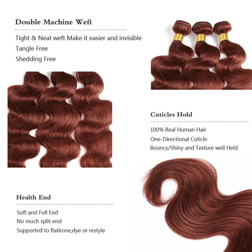 3Pcs 33# Brown Color Body Wave Bundles 100% Human Hair Brazilian Hair