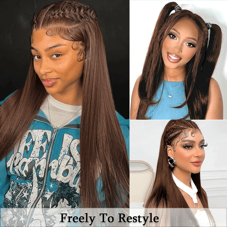 Straight 2# Color 3 Bundles With 4*4 HD Lace Closure 100% Human Hair