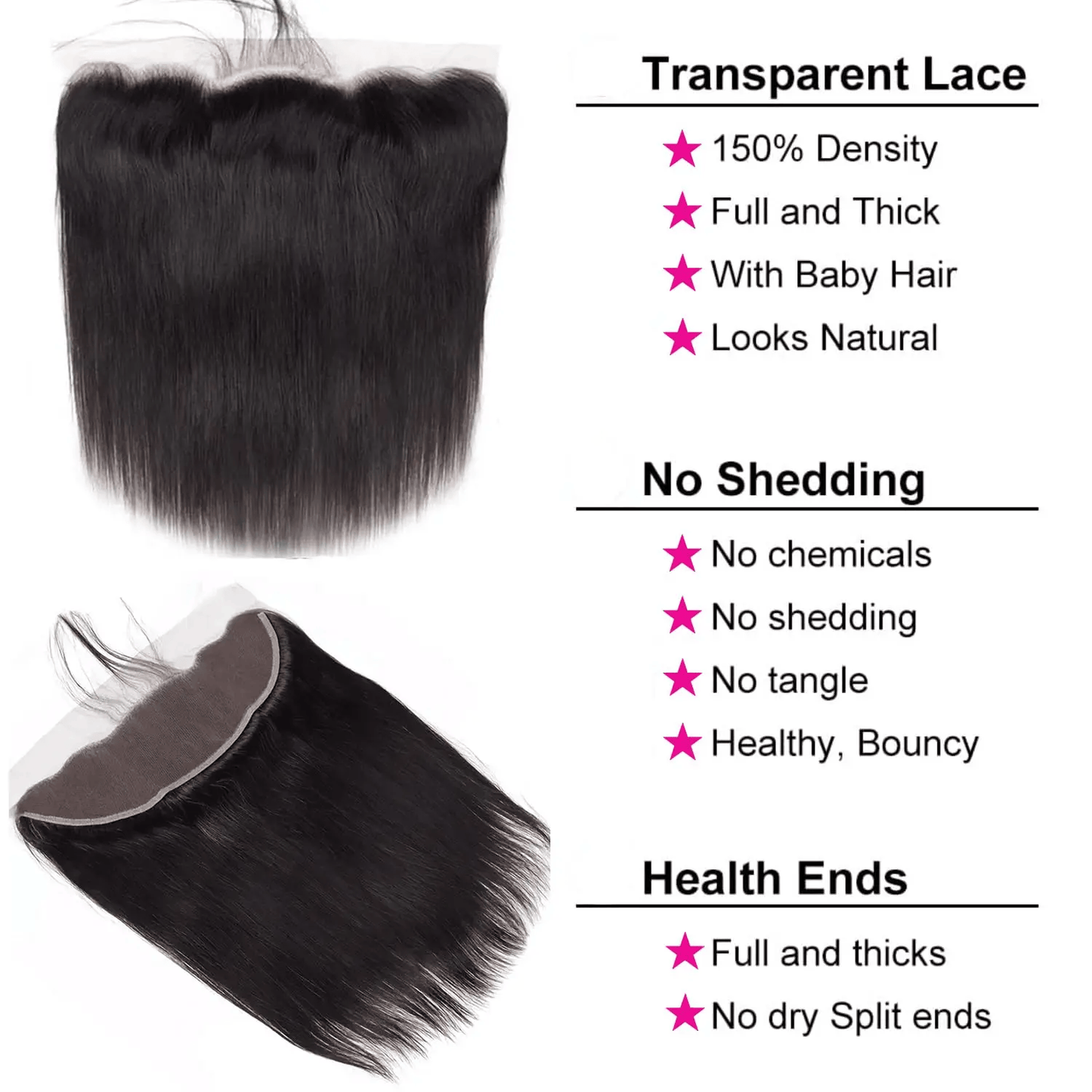SL'HAIR Straight 1B# Color 3 Bundles With 13*4 Transparent Lace Frontal 100% Human Hair