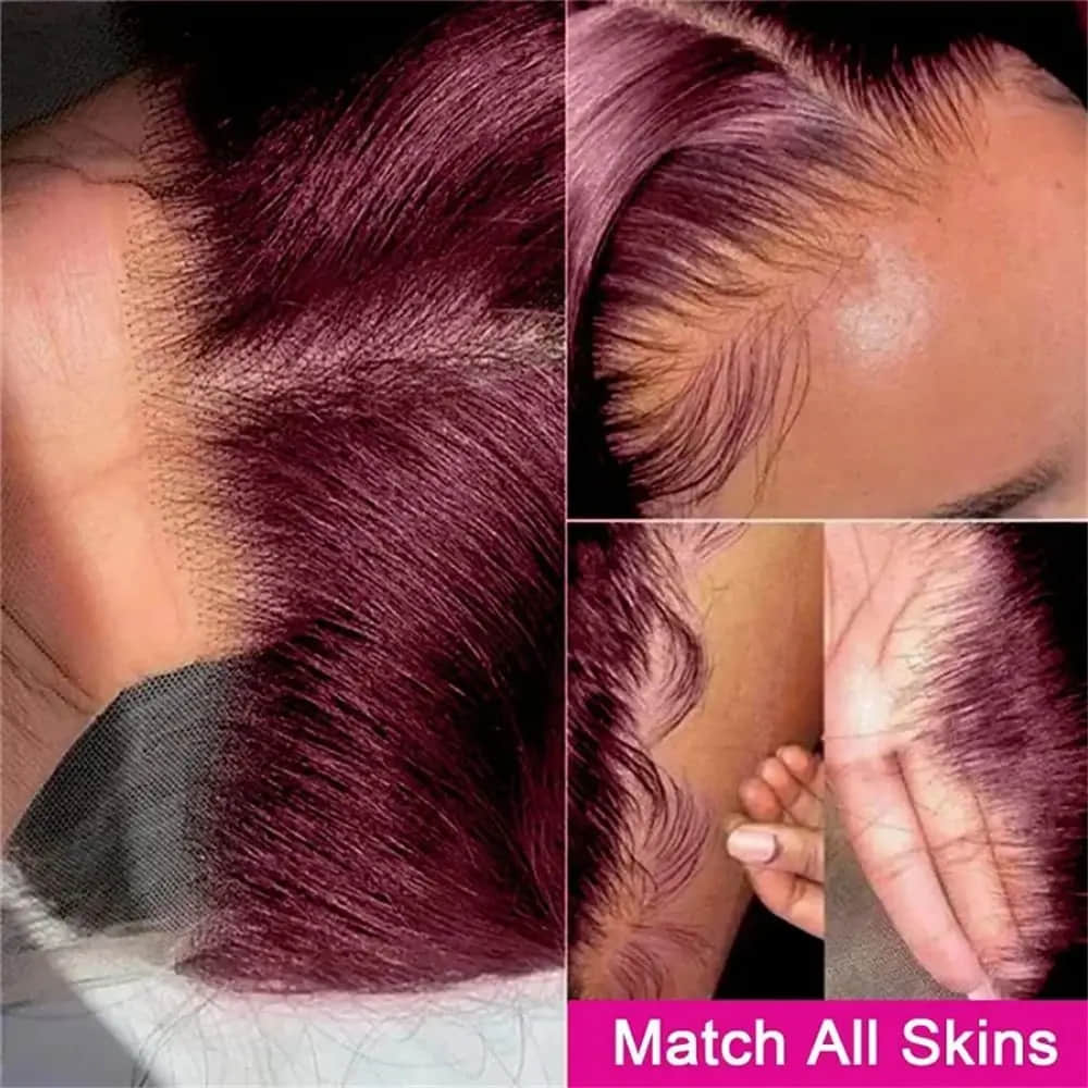 SL'HAIR Straight 99J# Color 3 Bundles With 13*4 Transparent Lace Frontal 100% Human Hair